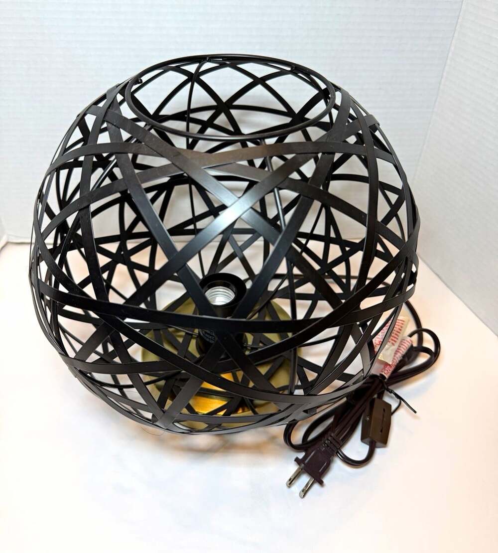 Black/Gold Metal Orb Round Shade Table Lamp, Corded Power, Wall Switch